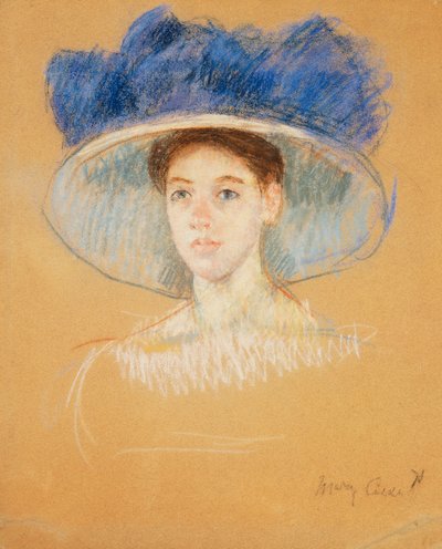 戴大帽子的女人的头，约1909年 作者 Mary Cassatt