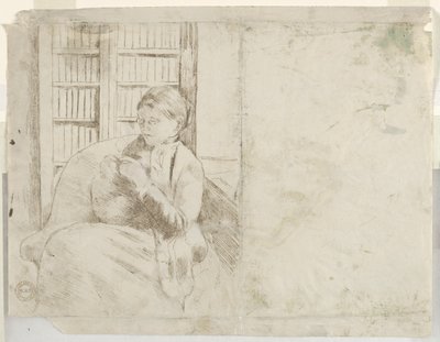 编织在图书馆里，c。 1881年。 作者 玛丽·卡萨特