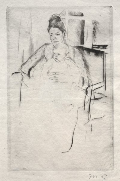 加德纳·卡萨特夫人和她的婴儿坐在窗户附近，c。 1887年。 作者 玛丽·卡萨特