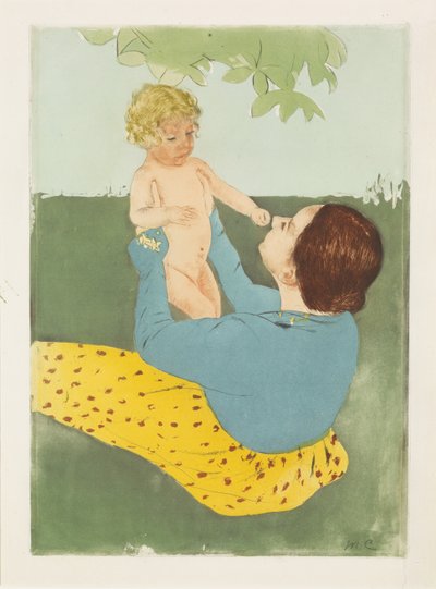 在马栗树下，1896-97（干点和颜色的aquatint） 作者 玛丽·卡萨特