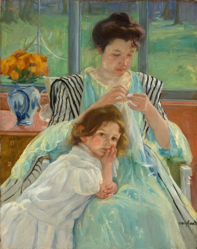 年轻的母亲缝制，1900年 作者 Mary Cassatt