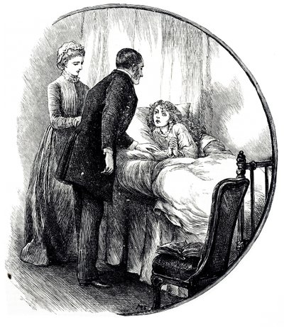 An engraving depicting a doctor visiting his young patient at home. Illustrated by Mary Ellen Edwards (1838-1934) an English artist and prolific illustrator of children