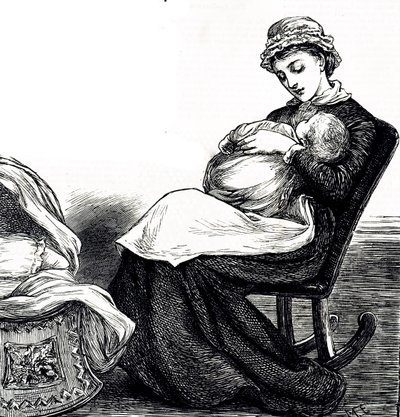 An engraving depicting a mother rocking her baby. Illustrated Mary Ellen Edwards (1838-1934) an English artist and prolific illustrator of children