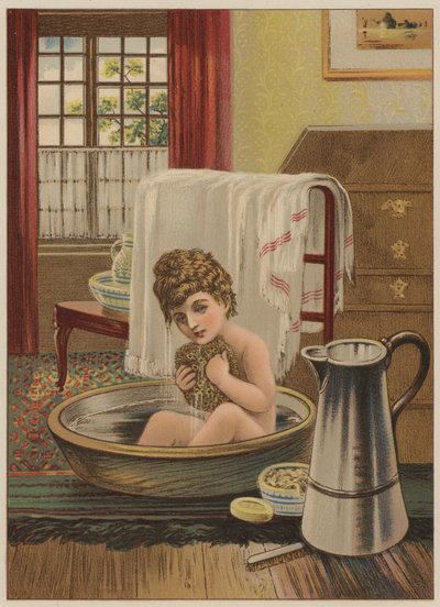 孩子洗澡（chromolitho） 作者 玛丽·艾伦·爱德华兹