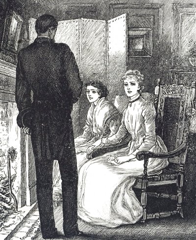 Engraving depicting two women keeping warm beside the fireplace 作者 玛丽·艾伦·爱德华兹
