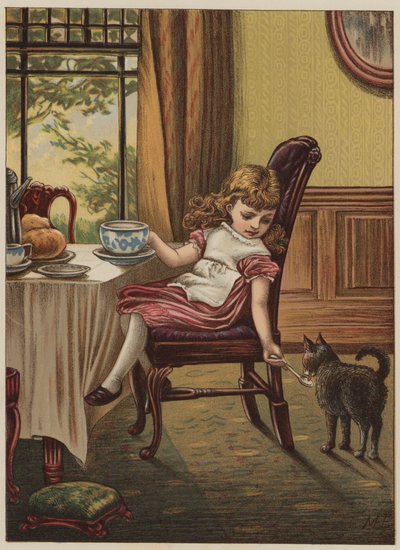 黑猫（chromolitho）的女孩 作者 玛丽·艾伦·爱德华兹