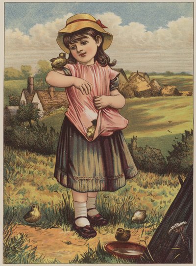 小鸡（chromolitho）的女孩 作者 玛丽·艾伦·爱德华兹