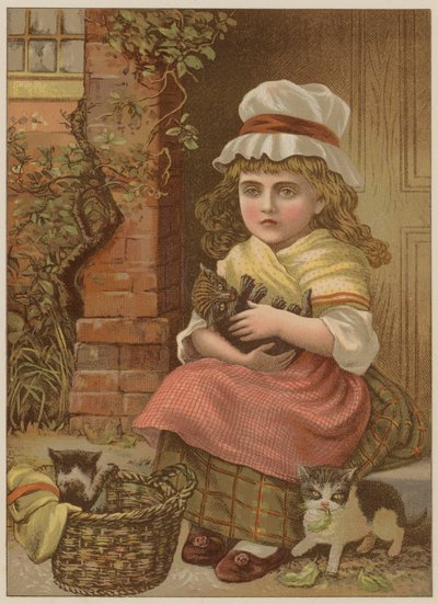 小猫（chromolitho）的女孩 作者 玛丽·艾伦·爱德华兹
