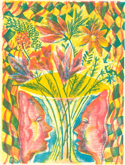 面孔与花朵》，2015 年（石版画） 作者 玛丽·库珀