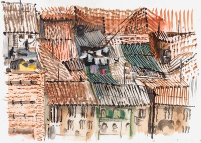 波哥大，屋顶，2008 年（钢笔和水彩画） 作者 玛丽·库珀