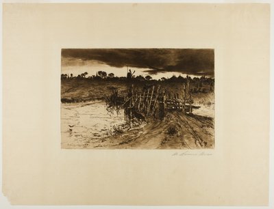有磨坊和木桥的风景 作者 玛丽·尼莫·莫兰（Mary Nimmo Moran）