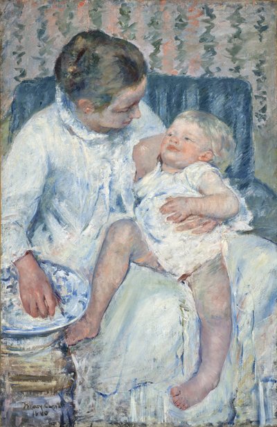 母亲要洗她昏昏欲睡的孩子 作者 Mary Stevenson Cassatt