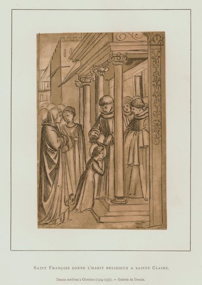 St Francis of Assisi cutting the hair of St Claire (litho) 作者 Maso di Banco Giottino