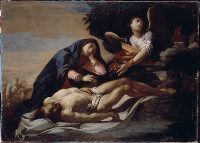 对基督遗体的哀悼马西莫-斯坦乔内（Massimo Stanzione，约 1585-1658 年）的画作，布面油画，17 世纪中叶，意大利艺术，巴洛克艺术。历史与艺术博物馆，日托米尔（乌克兰） 作者 马西莫·斯坦齐奥内