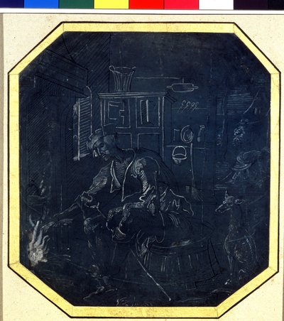 浪子的寓言：火前的小儿子。安特卫普大师（活跃于 1520 年前后）的绘画，16 世纪早期。莫斯科普希金博物馆 作者 安特卫普大师