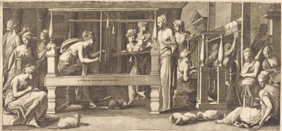 珀涅罗珀和她的女仆们在织布 作者 FG大师，在Francesco Primaticcio之后