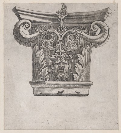 Speculum Romanae Magnificentiae：资本与peapod volutes和satyr头，约1537年，约1537年。 作者 遗传算法硕士