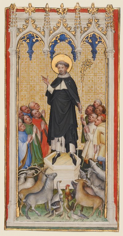 圣安东尼·阿伯特（Single Anthony Abbot）祝福动物，穷人和病者，约1400-10年（羊皮纸上的蛋彩画和金箔） 作者 圣维罗尼卡大师