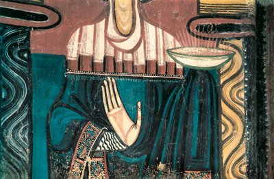 处女。 细节。 Saint Clement de Taull 大师的壁画。 约 1123 来自 Saint Clement de Taull 教堂的后殿（Sant Climent in Taull）。 加泰罗尼亚国家艺术博物馆，巴塞罗那。 作者 塔胡尔大师