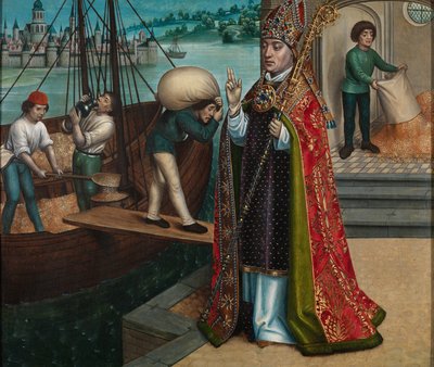 谷物的奇迹》，选自《圣尼古拉祭坛壁画》，约 1486-93 年（木板油画） 作者 圣露西传奇大师
