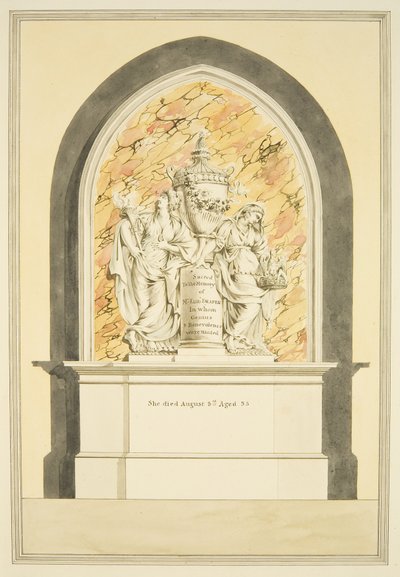 伊丽莎白-德雷珀夫人之墓，死于1835年，位于布里斯托尔大教堂（纸上水彩画 作者 布里斯托尔教堂古迹大师