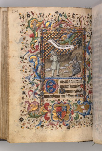 纳瓦拉国王（1361-1425）贵族查尔斯（Charles the Noble）的时间：牧羊人的报喜... verso，c1 作者 布鲁塞尔缩写和助理的硕士