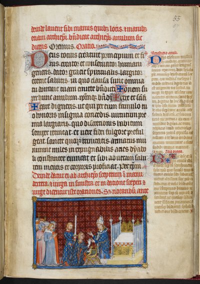 Cotton Tiberius B. VIII f.57r 国王接受 "法国国王查理五世加冕纪念册 "戒指 作者 查理五世加冕簿的主人