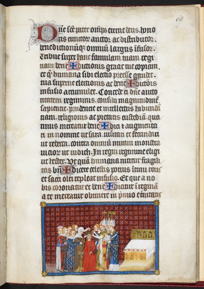 Cotton Tiberius B. VIII f.70r 男爵为王后加冕，选自 "法国国王查理五世加冕记 作者 查理五世加冕簿的主人