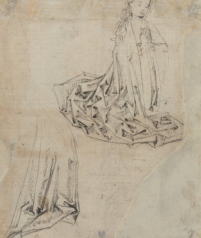 跪在地上祈祷的女性形象 [背面] 作者 窗帘研究硕士