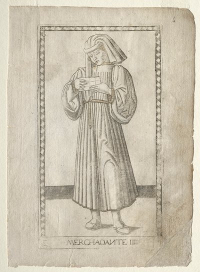 商人》（选自《塔罗奇》，E 系列：《人的条件》，第 4 号） 作者 Master of the E-Series Tarocchi