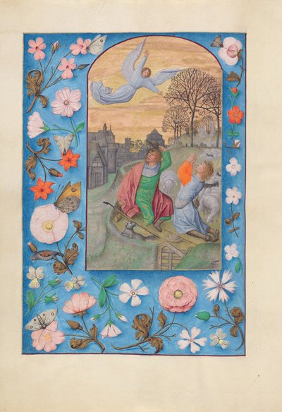 西班牙天主教女王伊莎贝拉的小时：  Fol.131v，牧羊人的圣母领报 作者 马克西米利安第一本祈祷书的硕士