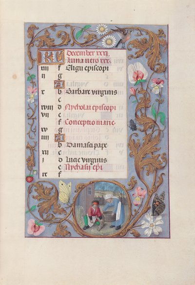 西班牙天主教女王伊莎贝拉的小时：  Fol.13r, 十二月 作者 马克西米利安第一本祈祷书的硕士