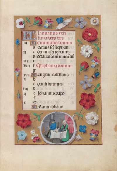 西班牙天主教女王伊莎贝拉的小时：  Fol.2r，一月 - 节日 作者 马克西米利安第一本祈祷书的硕士