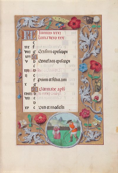 西班牙天主教女王伊莎贝拉的小时：  Fol.7r，六月 作者 马克西米利安第一本祈祷书的硕士
