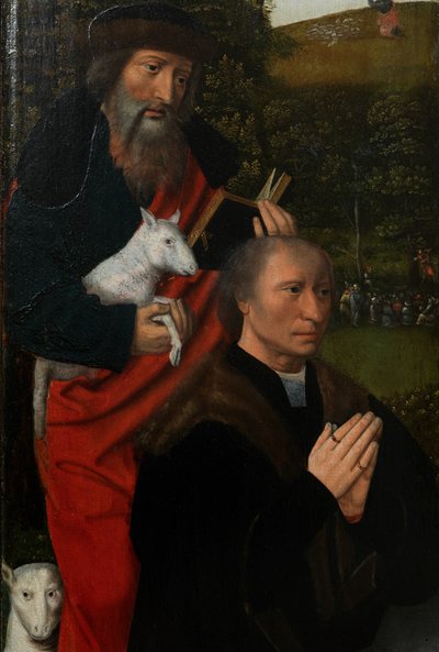 圣母子与圣凯瑟琳和圣芭芭拉》左侧画板细部，约 1520-25 年（画板油画） 作者 圣血大师