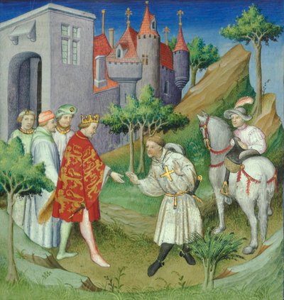 约翰·曼德维尔爵士和英格兰国王，《Le Livre des Merveilles》的卷首画，巴黎，c。 1420（手稿） 作者 玛扎琳大师