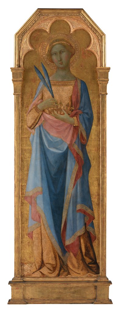 St. Corona，c.1350（面板上的蛋彩画，金色地面）rnrnrn155 x 48 作者 Master of the Palazzo Venezia Madonna