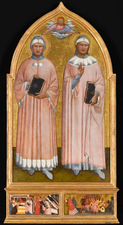 St. Cosmas和St. Damian，c.1370-1375（面板上的蛋彩画和金箔） 作者 Rinuccini教堂的主人