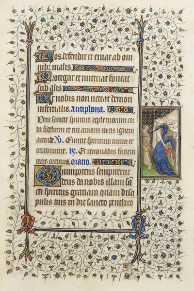 女士62 f.132r从Guillaume de Deguilleville的1350,1417（羊皮纸上的墨水和金箔）中的“圣灵的时辰”中刺杀一本书的人格化的人格化 作者 罗汉时光大师