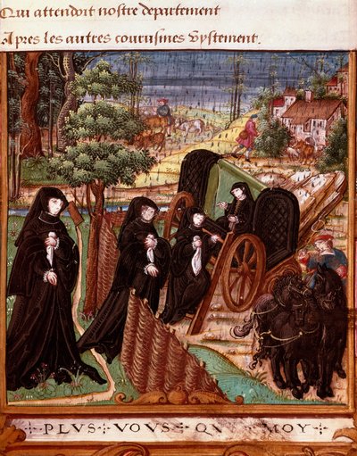 安古莱马的玛格丽塔 (1492-1549) 女王的代表，周围是她的同伴们乘坐马车散步”” 摘自安古莱马的玛格丽特手稿“La coche ou Debat d