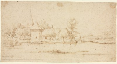 带护城河村庄的风景，1559-1561。 作者 小风景大师