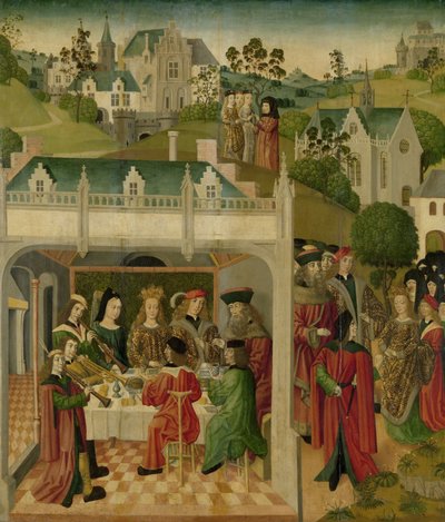 匈牙利圣伊丽莎白和图林根的路易在瓦特堡的婚宴，约 1490 年至 1495 年（油画板） 作者 圣伊丽莎白面板大师