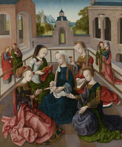圣母子女与圣洁的处女，c.1495-1500 作者 处女座处女大师