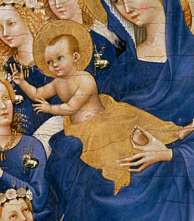圣母子女，c.1395-99（橡树上的蛋蛋）（细节3028） 作者 Master of the Wilton Diptych
