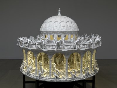 万物坠落，2014（钢、铝、石膏、树脂、LED 灯、马达） 作者 马特·科利肖