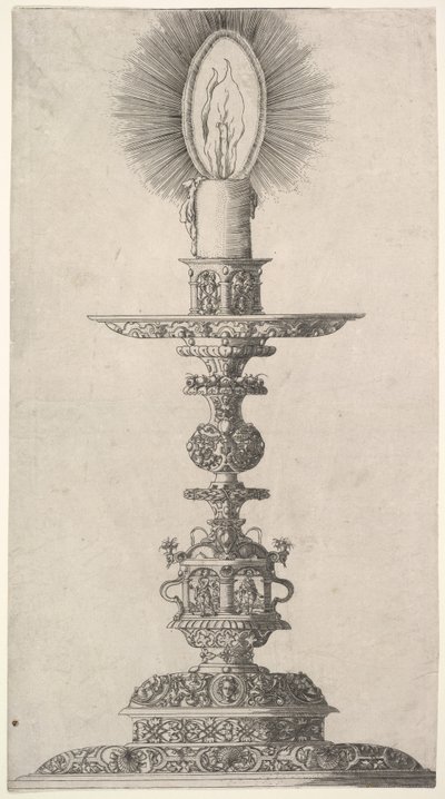 烛台与点燃的蜡烛来自：Insigne Ac Plane Novum Opus Cratero graphicum, Ein n..., 1551。 作者 马蒂亚斯·赞特