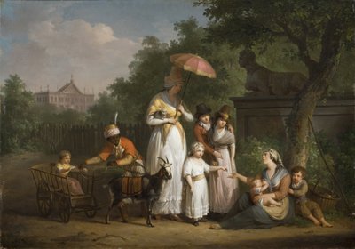 一个贵族家庭在公园里分发施舍 - A Noble Family Distributing Alms in a Park，Bree, Mathieu Ignace van (1773-1839)。 木头上的油 作者 马修·伊格纳斯·范·布里