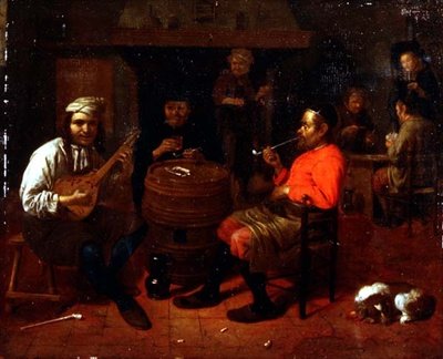 带有曼陀林演奏者的酒馆内部 作者 Mathijs Wulfraet