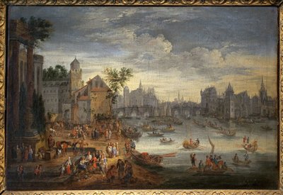 巴黎新桥的景色。 Mathieu Schoevaerdts（17 世纪后期）的绘画，布面油画 作者 玛西（Mathys Schoevaerdts）