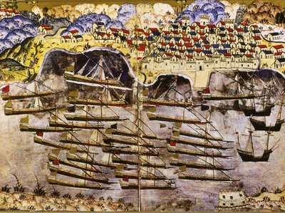 巴尔巴罗萨的舰队在法国的土伦港过冬，1543年，16世纪中期 作者 马特拉奇·纳苏